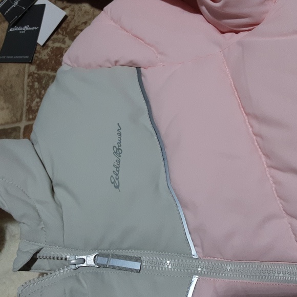 Eddie Bauer Light Pink and Gray Hooded Puffer Jacket Size 12-14 - Picture 9 of 13